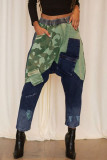 Tibetan Blue Daily Print Patchwork Mid Waist Pencil Bottoms