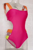 Rose Red Sexy Solid Hollowed Out Patchwork Swimwears