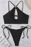 Tangerine Sexy Solid Patchwork Frenulum Swimwears