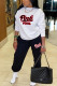 White Casual Letter Print Patchwork O Neck Long Sleeve Two Pieces