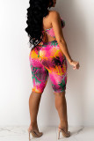 Pink Fashion Sexy Print Backless Spaghetti Strap Rompers