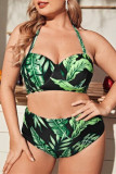 Green Fashion Sexy Dot Bandage Backless Halter Plus Size Swimwear