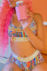 Gold Sexy Sportswear Print Basic U Neck Sleeveless Two Pieces