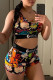 Black Casual Sportswear Print Vests U Neck Sleeveless Two Pieces