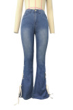 Blue Casual Street Solid Bandage Patchwork Plus Size Jeans