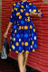 Blue Celebrities Dot Print Patchwork With Bow Half A Turtleneck Pleated Dresses
