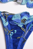 Blue Sexy Embroidered Patchwork Valentines Day Lingerie