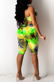 Pink Fashion Sexy Print Backless Spaghetti Strap Rompers