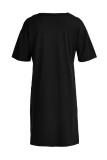 Coffee Fashion Casual Print Slit V Neck Short Sleeve Two Pieces