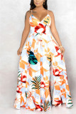 Rice White Fashion Sexy Off The Shoulder Sleeveless V Neck Sling Dress Print Dresses