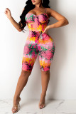 Pink Fashion Sexy Print Backless Spaghetti Strap Rompers