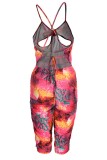 Pink Fashion Sexy Print Backless Spaghetti Strap Rompers