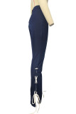 Dark Blue Casual Street Solid Bandage Patchwork Plus Size Jeans