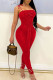 Red Sexy Solid Bandage Patchwork Spaghetti Strap Skinny Jumpsuits