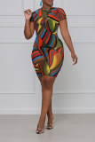 Red Sexy Print Patchwork Half A Turtleneck Pencil Skirt Dresses