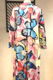 Pink Sexy Print Split Joint Strapless Pencil Skirt Plus Size Two Pieces