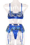 Blue Sexy Embroidered Patchwork Valentines Day Lingerie