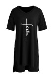 Coffee Fashion Casual Print Slit V Neck Short Sleeve Two Pieces