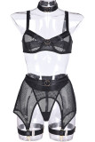 Black Sexy Solid Patchwork Valentines Day Lingerie