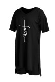 Coffee Fashion Casual Print Slit V Neck Short Sleeve Two Pieces