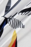 White Fashion Sexy Print Backless Slit Spaghetti Strap Sleeveless Dress