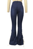 Dark Blue Casual Street Solid Bandage Patchwork Plus Size Jeans