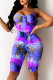 Purple Fashion Sexy Print Backless Spaghetti Strap Rompers