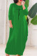 Green Casual Letter Print Patchwork O Neck Long Sleeve Plus Size Dresses