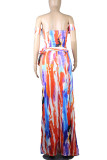 Tangerine Sexy Print Patchwork Asymmetrical Swimwears