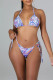 Purple Fashion Sexy Print Bandage Backless Swimwears