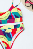 Colour Sexy Geometric Print Split Joint Swimwears