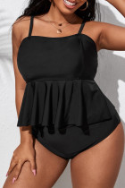 Black Fashion Sexy Solid Backless Spaghetti Strap Plus Size Swimwear