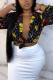 Black Fashion Casual Print Basic V Neck Tops