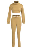 Camel Fashion Casual Print Turtleneck Long Sleeve Two Pieces