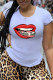 White Casual Lips Printed Patchwork O Neck T-Shirts