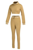 Camel Fashion Casual Print Turtleneck Long Sleeve Two Pieces