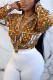 Khaki Fashion Casual Print Basic V Neck Tops
