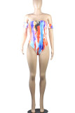 Tangerine Sexy Print Patchwork Asymmetrical Swimwears