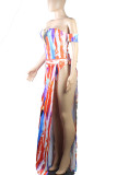 Tangerine Sexy Print Patchwork Asymmetrical Swimwears