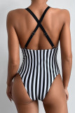 Black White Sexy Striped Print Patchwork Swimwears