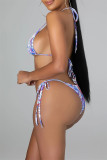 Pink Fashion Sexy Print Bandage Backless Swimwears