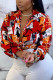 Red Orange Fashion Casual Print Basic V Neck Tops