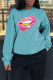 Light Green Fashion Casual Lips Printed Basic O Neck Tops
