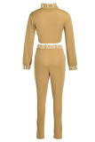 Camel Fashion Casual Print Turtleneck Long Sleeve Two Pieces