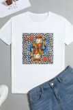 White Fashion Street Print Patchwork Letter O Neck T-Shirts