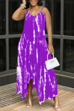 Purple Sexy Print Split Joint Spaghetti Strap Irregular Dress Dresses