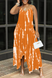 Brown Sexy Print Split Joint Spaghetti Strap Irregular Dress Dresses
