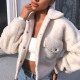 Cream White Fashion Casual Solid Patchwork Turndown Collar Outerwear