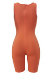 Orange Sexy Casual Solid Hollowed Out U Neck Skinny Romper