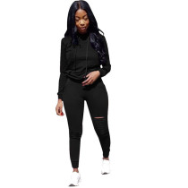 Black Drawstring Mid Solid pencil Two-piece suit